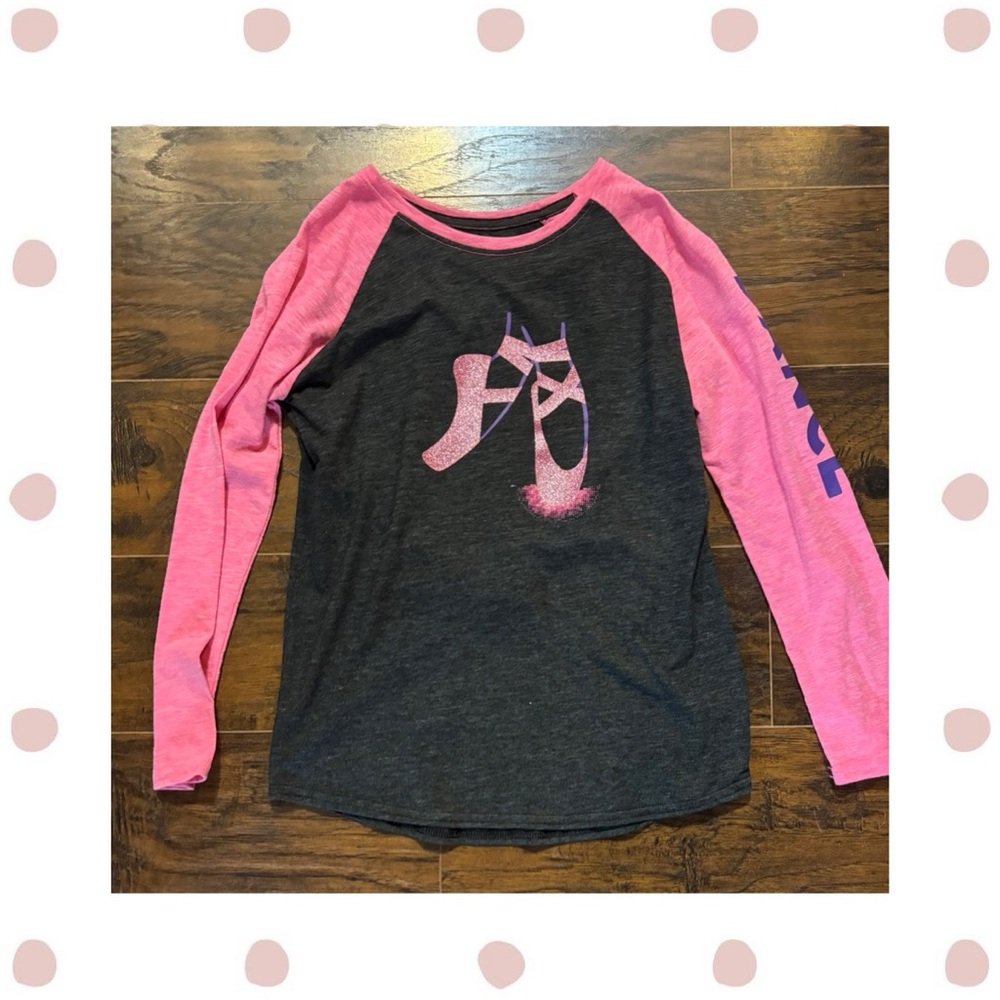 Girls' Pink and Gray Ballet Pointe Dance Sport Graphic Raglan Long Sleeve Tee